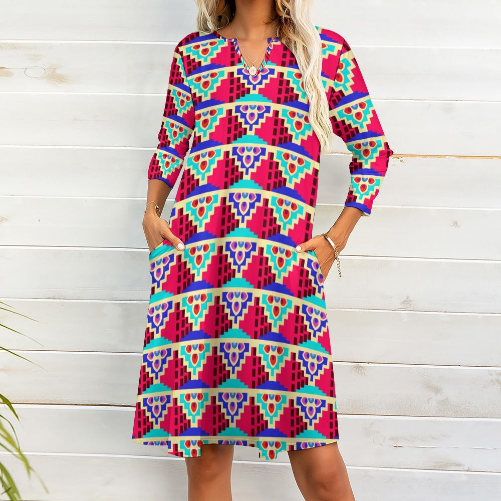 Ti Amo I love you - Exclusive Brand - Hot Pink & Teal - Digital Pattern - 7-point Sleeve Dress - Sizes S-5XL