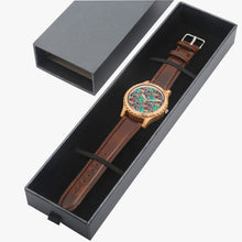 Load image into Gallery viewer, Ti Amo I love you - Exclusive Brand - Leopard &amp; Teal Pattern - Womens Designer Italian Olive Wood Watch - Leather Strap
