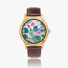 Load image into Gallery viewer, Ti Amo I love you - Exclusive Brand - Monstera Leaf - Womens Designer Italian Olive Wood Watch - Leather Strap 45mm Brown

