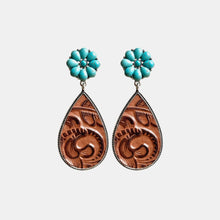 Load image into Gallery viewer, Turquoise Flower Teardrop Earrings
