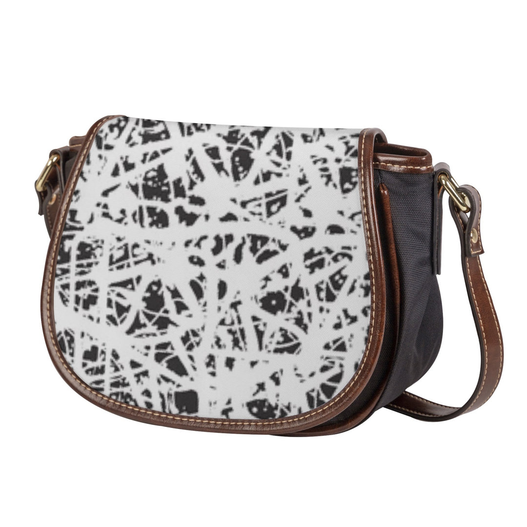 Ti Amo I love - Exclusive Brand - White & Black Pattern - PU Leather Flap Saddle Bag
