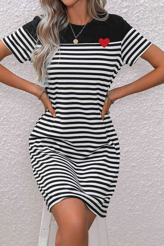 Striped Dress - Hearts Outfit- Short Sleeve Women's Dresses - Ti Amo I love you 