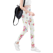 Load image into Gallery viewer, Ti Amo I love you - Exlusive Brand - White Floral - Womens / Teen Girls / Womens Plus Size - Yoga Leggings - Sizes XS-3XL
