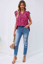 Load image into Gallery viewer, Floral Flutter Sleeve Notched Neck Blouse
