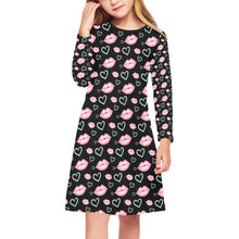 Load image into Gallery viewer, Ti Amo I love you - Exclusive Brand - 10 Designs - Toddler / Kids - Girls Black with Hearts &amp; Vines  - Girls&#39; Long Sleeve Dress - XS-XL - Sizes 2T-9Kids
