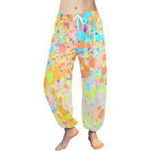 Load image into Gallery viewer, Ti Amo I love you  - Exclusive Brand  - Orange, Aqua &amp; Yellow Splotched Pattern - Women&#39;s Harem Pants
