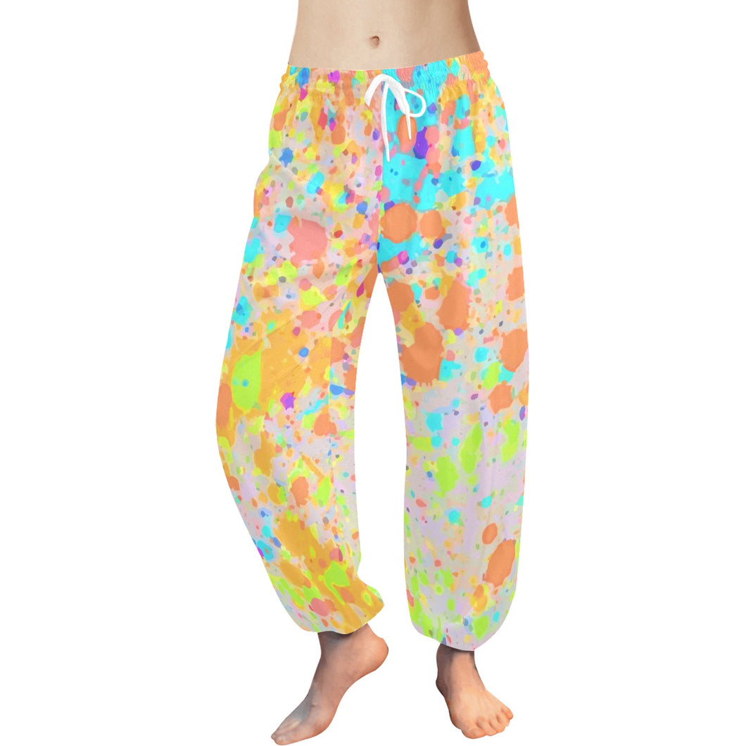 Ti Amo I love you  - Exclusive Brand  - Orange, Aqua & Yellow Splotched Pattern - Women's Harem Pants