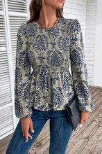 Load image into Gallery viewer, Smocked Printed Balloon Sleeve Blouse
