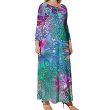 Load image into Gallery viewer, Ti Amo I love you - Exclusive Brand - Green &amp; Purple Floral - Long Dress / Long Sleeves - Womens Plus Size - Loose Crew Neck Long Sleeve Long Dress - Sizes XL-5XL
