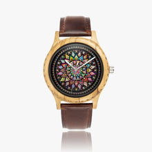 Load image into Gallery viewer, Ti Amo I love you - Exclusive Brand - Floral Pattern - Womens Designer Italian Olive Wood Watch - Leather Strap 45mm Brown
