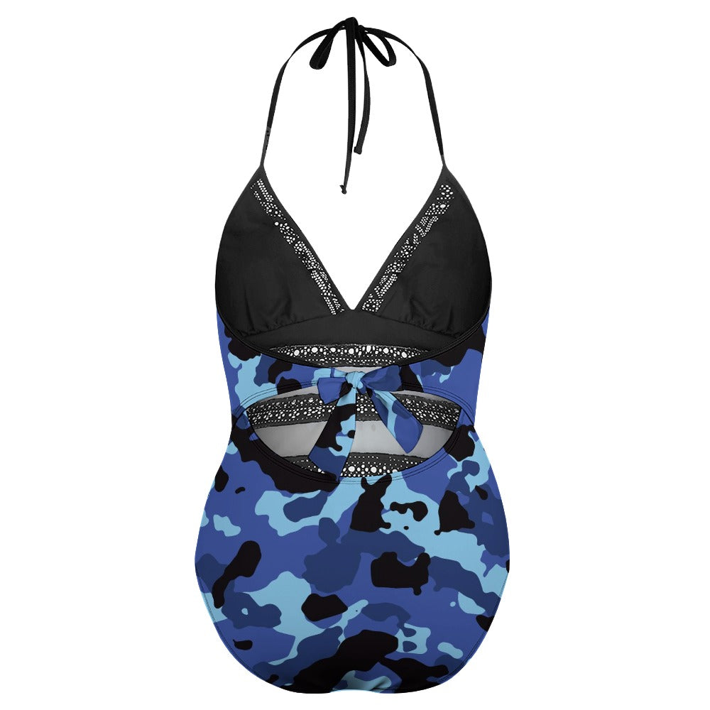 Ti Amo I love you - Exclusive Brand - Chambray, Black & Glacier Camouflage - Plus Size Swimsuit - Sizes XL-4XL