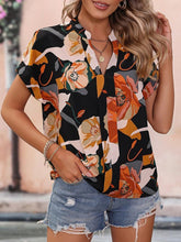 Load image into Gallery viewer, Printed Notched Short Sleeve Blouse
