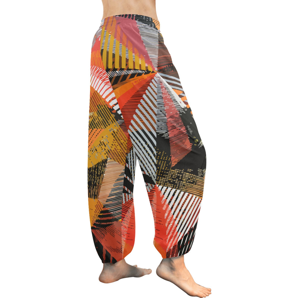 Ti Amo I love you  - Exclusive Brand  - Orange Yellow Black & White Graphic Lines Pattern - Women's Harem Pants - Sizes XS-2XL