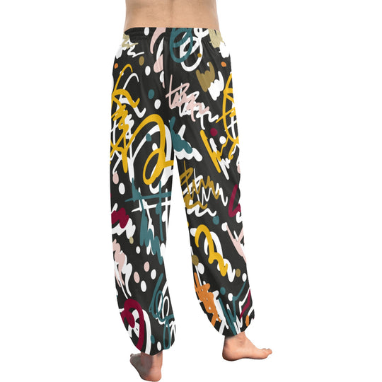 Ti Amo I love you - Exclusive Brand  - Black with Colorful Scribbles - Women's Harem Pants - Sizes XS-2XL