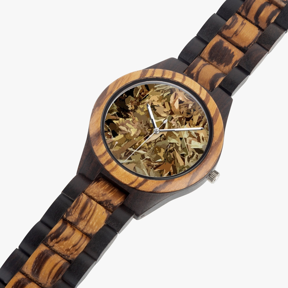 Ti Amo I love you - Exclusive Brand - Leaf Pattern - Mens Designer Indian Ebony Wood Watch