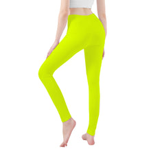 Load image into Gallery viewer, Ti Amo I love you - Exclusive Brand  - Chartreuse 2 -  White Daisy -  Yoga Leggings
