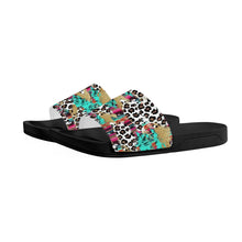 Load image into Gallery viewer, Ti Amo I love you  - Exclusive Brand - White with Kabul Spots &amp; Puerto Rico &amp; Medium Red Violet Leopard Pattern - Slide Sandals - Black Soles
