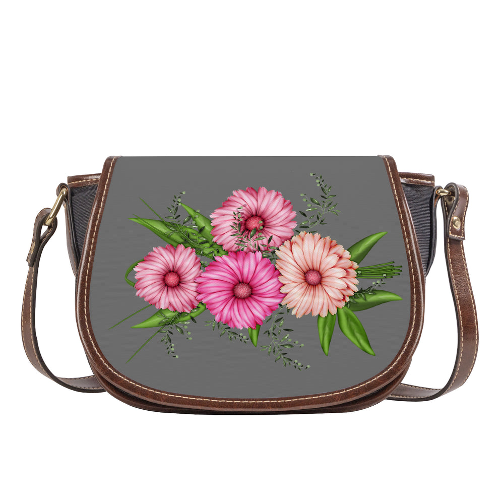 Ti Amo I love you - Exclusive Brand - Dove Gray - Pink Floral - Saddle Bag