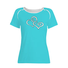 Load image into Gallery viewer, TI Amo I love you - Exclusive Brand - Picton Blue - Double White Heart - Women&#39;s T shirt
