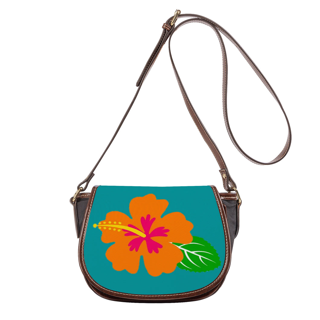 Ti Amo I love you - Exclusive Brand - Persian Green - Hawaiian Flower - Saddle Bag