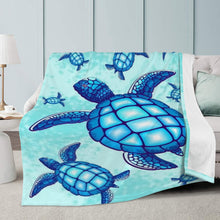 Load image into Gallery viewer, Ti Amo I love you - Exclusive Brand - Medium Turquoise Blue - Turtles - Micro Fleece Blankets
