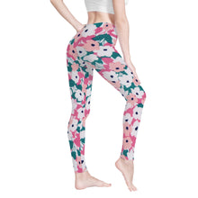 Load image into Gallery viewer, Ti Amo I love you - Exclusive Brand - Pink &amp; Teal Floral - Womens / Teen Girls / Womens Plus Size - Yoga Leggings - Sizes XS-3XL
