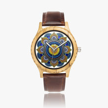 Load image into Gallery viewer, Ti Amo I love you - Exclusive Brand - Daisy and Blue Mandala - Womens Designer Italian Olive Wood Watch - Leather Strap 45mm Brown
