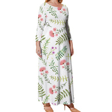 Load image into Gallery viewer, Ti Amo I love you - Exclusive Brand - White Floral &amp; Leaf - Womens Plus Size - Long Dress / Long Sleeves -  Loose Crew Neck Long Sleeve Long Dress - Sizes XL-5XL
