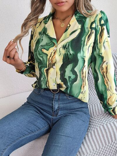 5 Colors - Printed Button Up Long Sleeve Shirt