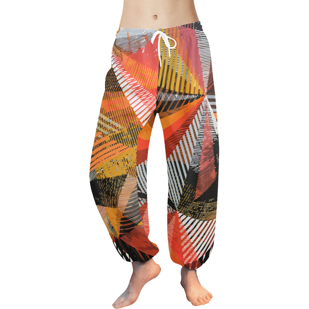 Ti Amo I love you  - Exclusive Brand  - Orange Yellow Black & White Graphic Lines Pattern - Women's Harem Pants