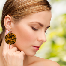 Load image into Gallery viewer, Ti Amo I love you Exclusive Brand - Fire Bush Leopard - Geometric Round Wooden Earrings
