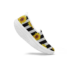 Load image into Gallery viewer, Ti Amo I love you - Exclusive Brand - Black &amp; White Stripes with Sunflowers - Women&#39;s Slip-On Mesh Rocking Shoes
