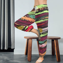 Load image into Gallery viewer, Ti Amo I love you  - Exclusive Brand  - Green Horizontal Colorful Stripes -  Women&#39;s Harem Pants
