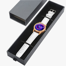 Load image into Gallery viewer, Ti Amo I love you - Exclusive Brand - Persian Blue &amp; Heliotrope - Tie-Dye - Unisex Designer Italian Olive Wood Watch - Leather Strap
