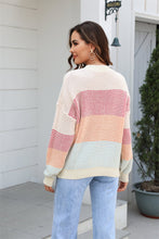 Load image into Gallery viewer, Waffle-Knit Round Neck Dropped Shoulder Color Block Sweater
