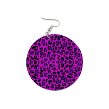 Load image into Gallery viewer, Ti Amo I love you - Exclusive Brand - Barney with Daisy Bush Leopard Spots  - Geometric Round Wooden Earrings
