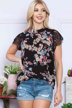 Load image into Gallery viewer, Floral Mock Neck Lace Short Sleeve Top
