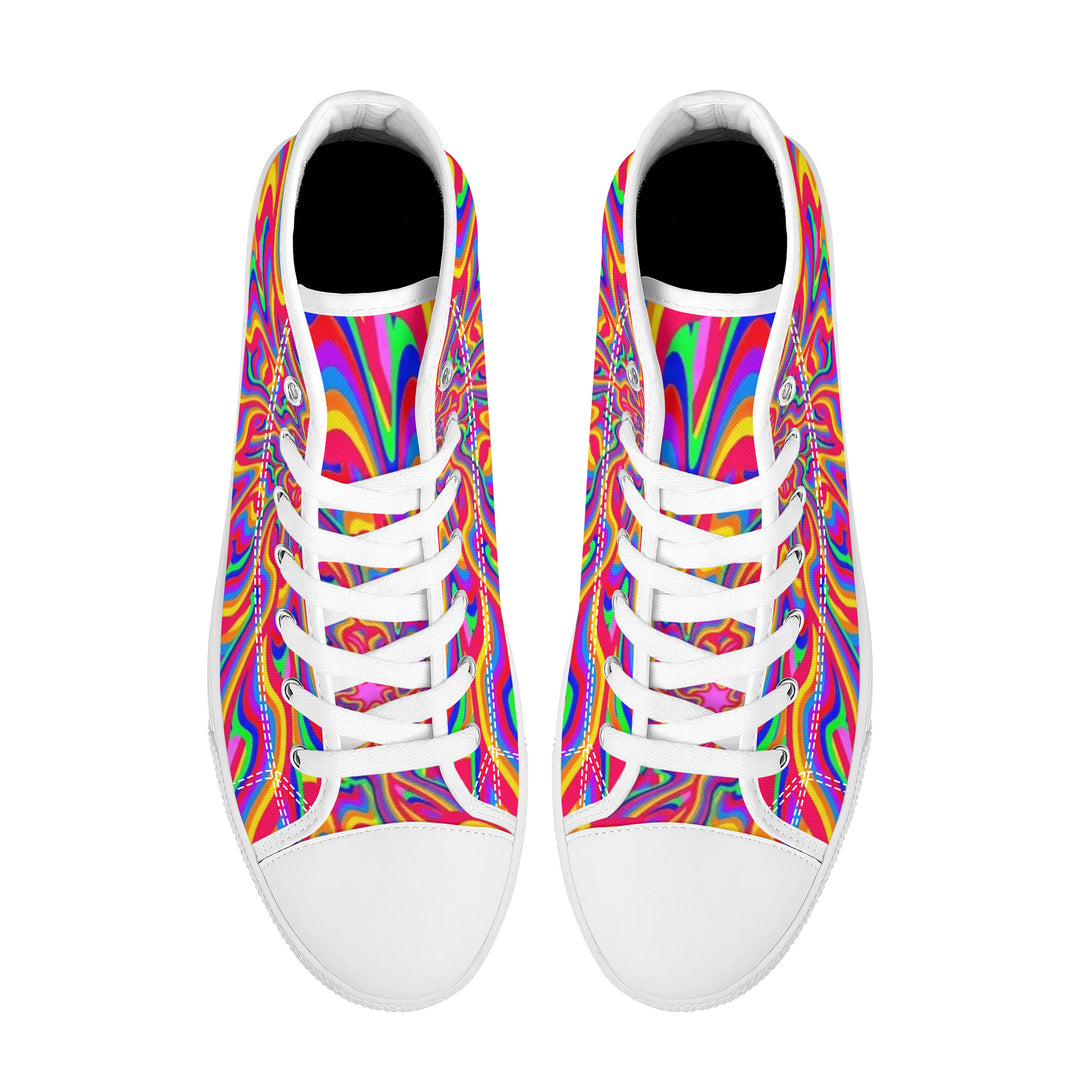 Ti Amo I love you - Exclusive Brand - Rainbow  - High-Top Canvas Shoes With Customized Tongue - White