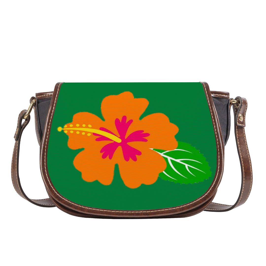 Ti Amo I love you - Exclusive Brand - Fun Green - Hawaiian Flower - Saddle Bag