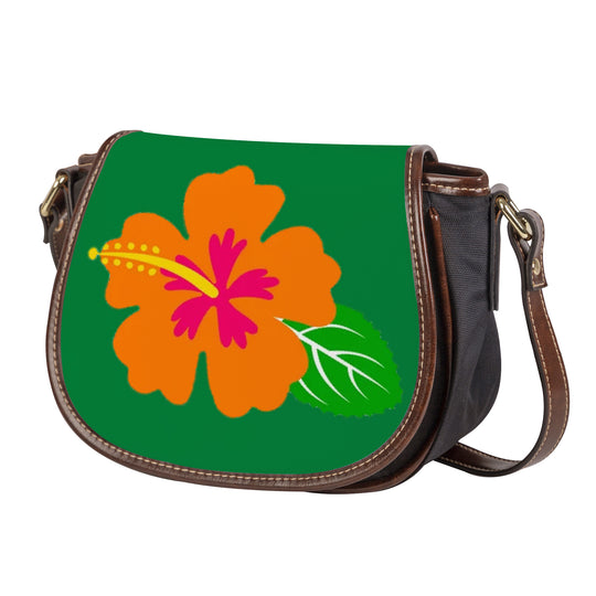 Ti Amo I love you - Exclusive Brand - Fun Green - Hawaiian Flower - Saddle Bag