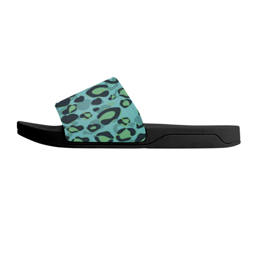 Ti Amo I love you  - Exclusive Brand  - Tradewind with Aqua Forest Leopard Spots - Womens / Childrens  / Youth  - Slide Sandals - Black Soles