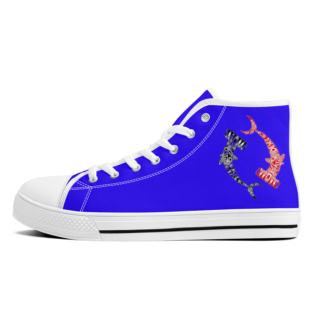 Ti Amo I love you - Exclusive Brand - Hammerhead Sharks -Womens High-Top Canvas Shoes - White Soles