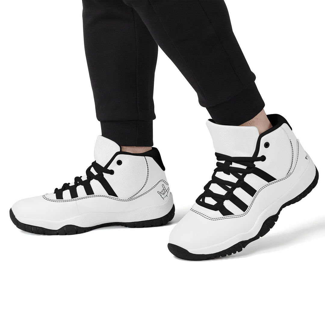Ti Amo I love you - Exclusive Brand - White - Black Lettering - High Top Air Retro Sneakers - Black Laces