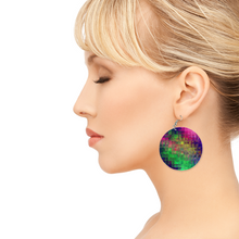 Load image into Gallery viewer, Ti Amo I love you - Exclusive Brand  - Royal Health / Purple Jam /Shamrock Green/ Dark Indigo - Geometric Round Wooden Earrings
