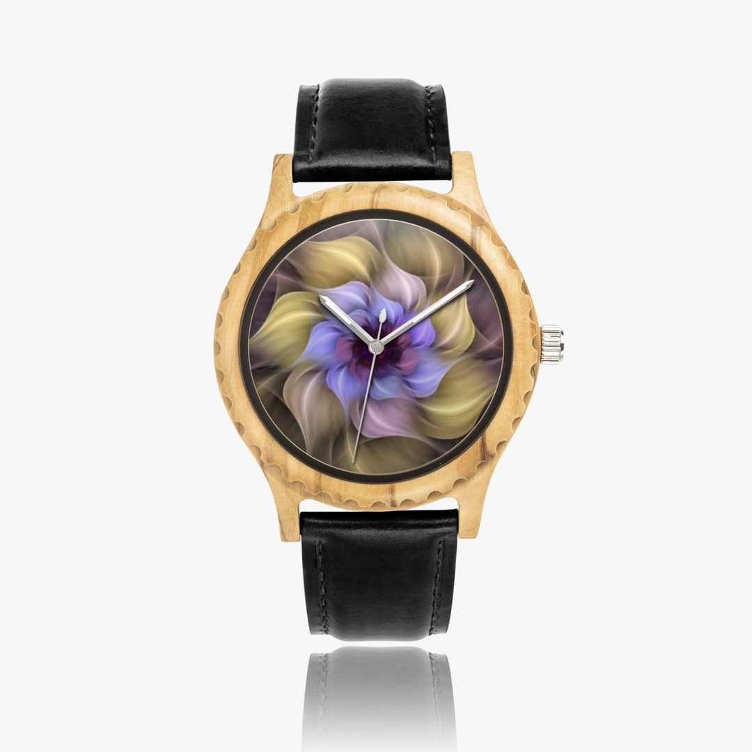 Ti Amo I love you - Exclusive Brand - Whimsical Flower - Womens Designer Italian Olive Wood Watch - Leather Strap