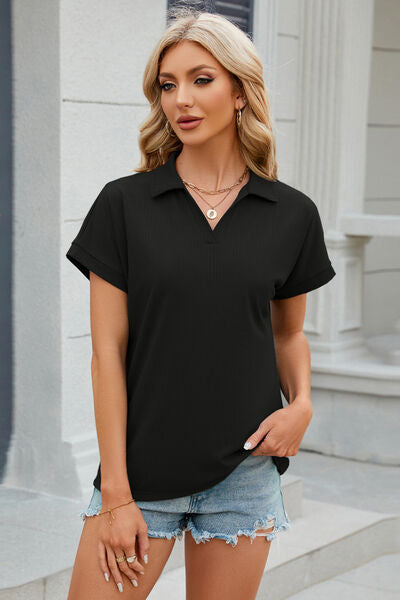 4 Colors - Johnny Collar Short Sleeve Blouse