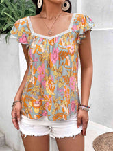 Load image into Gallery viewer, Floral Square Neck Flutter Sleeve Blouse
