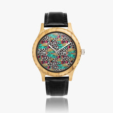 Load image into Gallery viewer, Ti Amo I love you - Exclusive Brand - Leopard &amp; Teal Pattern - Womens Designer Italian Olive Wood Watch - Leather Strap
