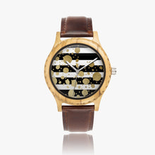 Load image into Gallery viewer, Ti Amo I love you - Exclusive Brand - Black &amp; White Stripes with Gold Dots - Unisex Designer Italian Olive Wood Watch - Leather Strap 45mm Brown
