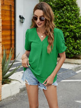 Load image into Gallery viewer, 4 Colors - Ruched Short Sleeve V-Neck Blouse
